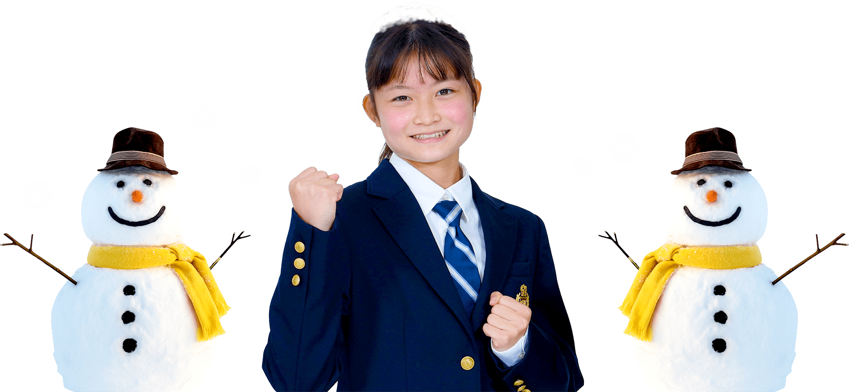 女子学生と雪だるま