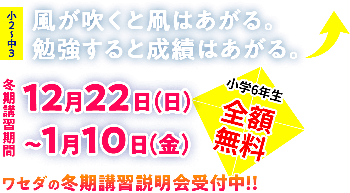 ワセダの冬期講習 12月22日(日)〜1月7日(火)